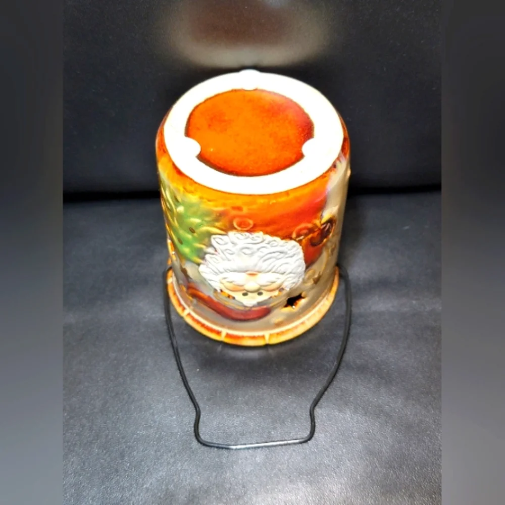 Vintage Ceramic Santa Claus Christmas Textured Lantern Tea Light Candle Holder